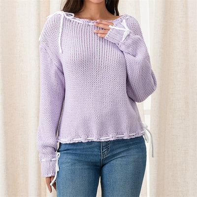 EmmaTrendy™ Damenpullover mit asymmetrischem Hals und Schleifenband