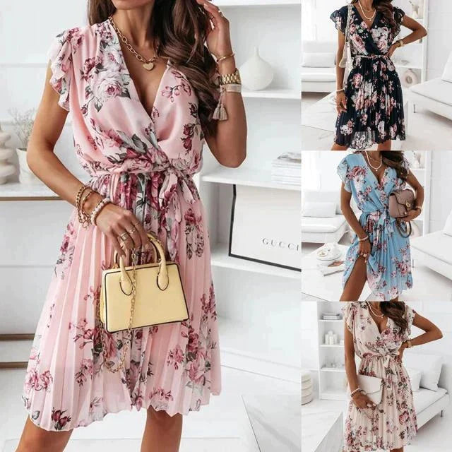 Bloomly™ Längeres Blumenkleid mit V-Ausschnitt