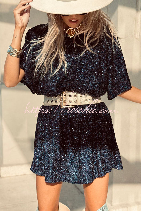 50% RABATT | PastelMuse™ | Night Moves Pailletten H-Linien Minikleid