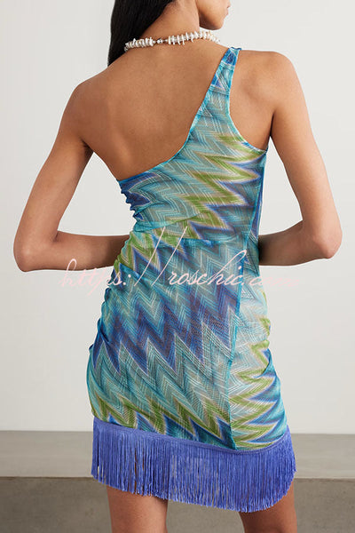 50% RABATT | Solaire™ | Eline Zickzack Strickkleid mit Fransen
