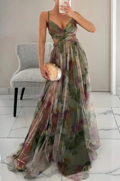 50% RABATT | Everly | Elegantes bedrucktes Spitzen-Maxikleid