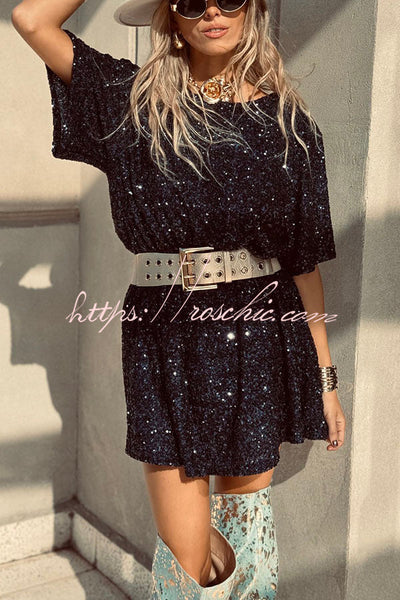 50% RABATT | PastelMuse™ | Night Moves Pailletten H-Linien Minikleid