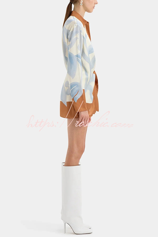 50% RABATT | Floravida™ | Lake Days Satin Colorblock Print Hemdkleid