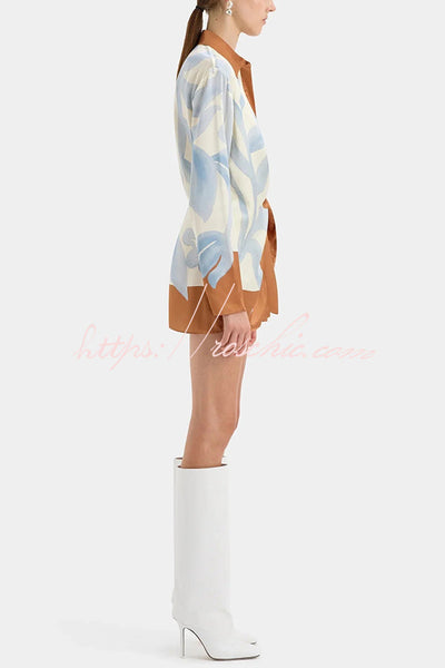 50% RABATT | Floravida™ | Lake Days Satin Colorblock Print Hemdkleid