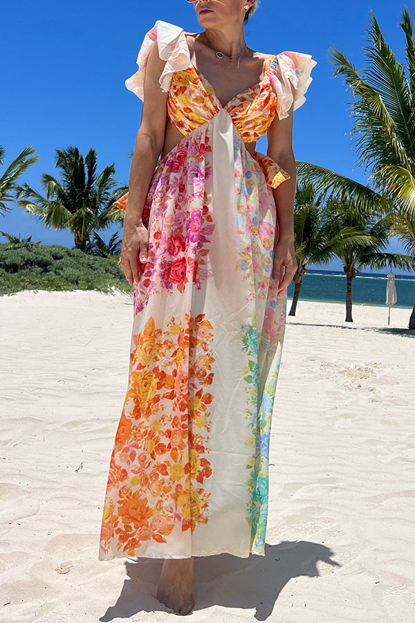Zenvie™ | Blumen Maxi Kleid mit Rückenausschnitt