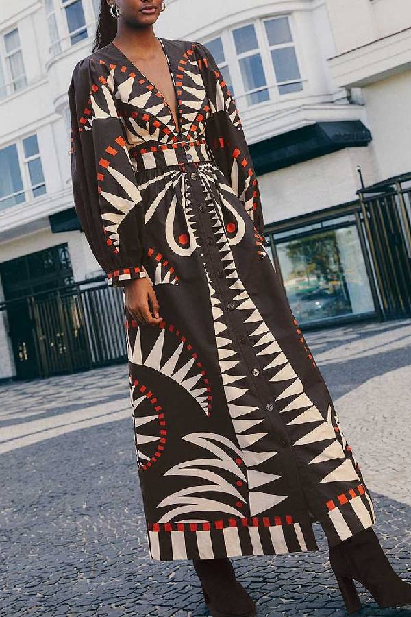 Cocovia™ | Schwarzes Puffärmel Maxi Kleid