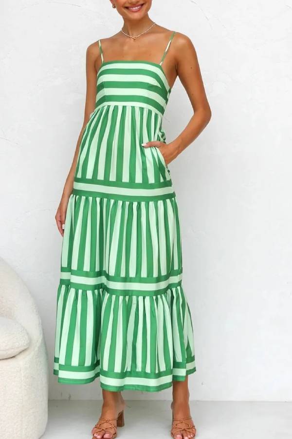 50% RABATT | Candessa™ | Candy Streifen Maxikleid