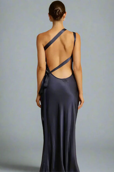 50% RABATT | LuneVelour™ | Satin-Kleid mit schrägem Kragen