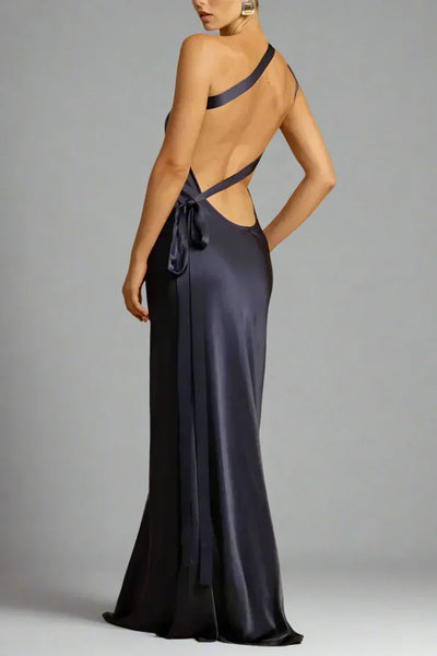50% RABATT | LuneVelour™ | Satin-Kleid mit schrägem Kragen