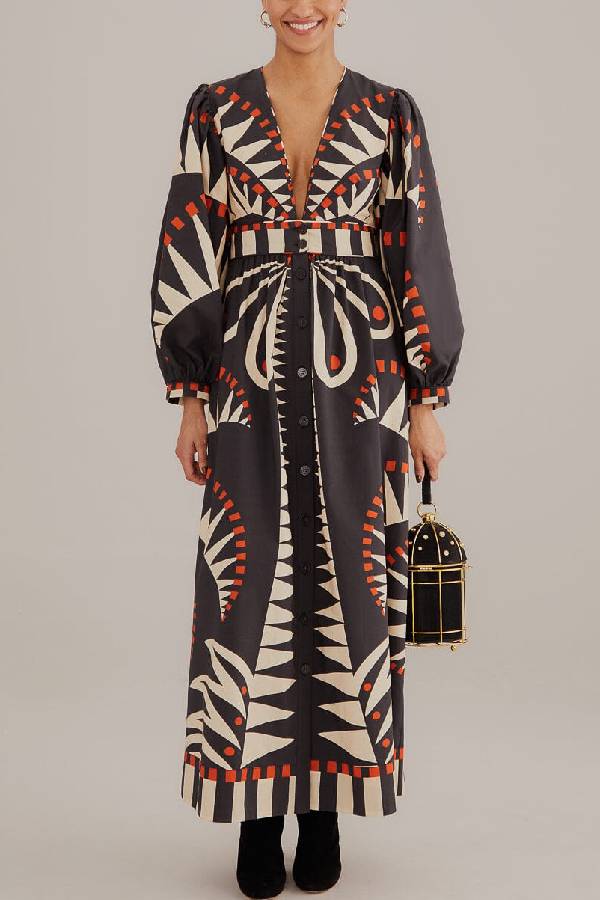 Cocovia™ | Schwarzes Puffärmel Maxi Kleid