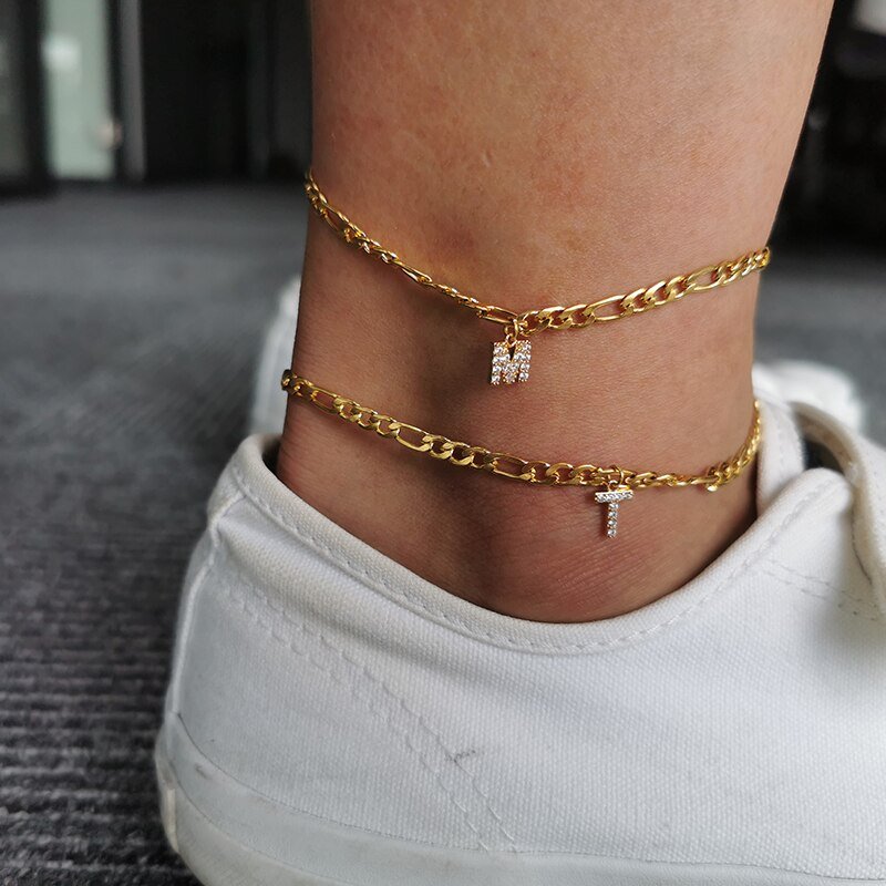 LuxeLetter™ | Einzigartiges Crystal Letter Knöchelarmband Gold