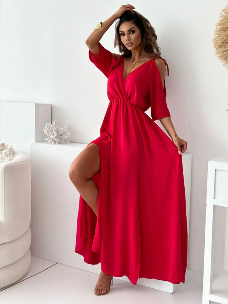 SlitCharm® | Elegant Kleid mit V-Ausschnitt und Seitenschlitz