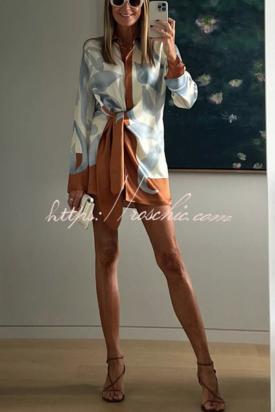 50% RABATT | Floravida™ | Lake Days Satin Colorblock Print Hemdkleid