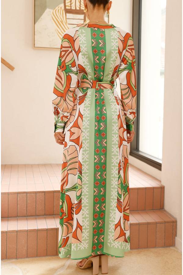 Solmira™ | Herbst Maxi Kleid Orange/Grün