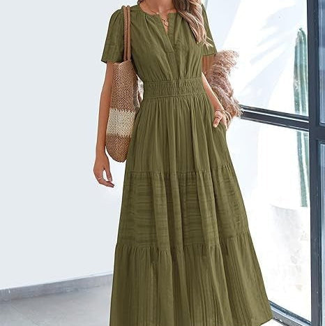 Bohemira™ | Boho Damen-Midikleid mit Falten & kurzen Ärmeln