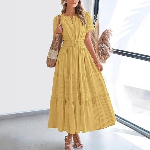 Bohemira™ | Boho Damen-Midikleid mit Falten & kurzen Ärmeln