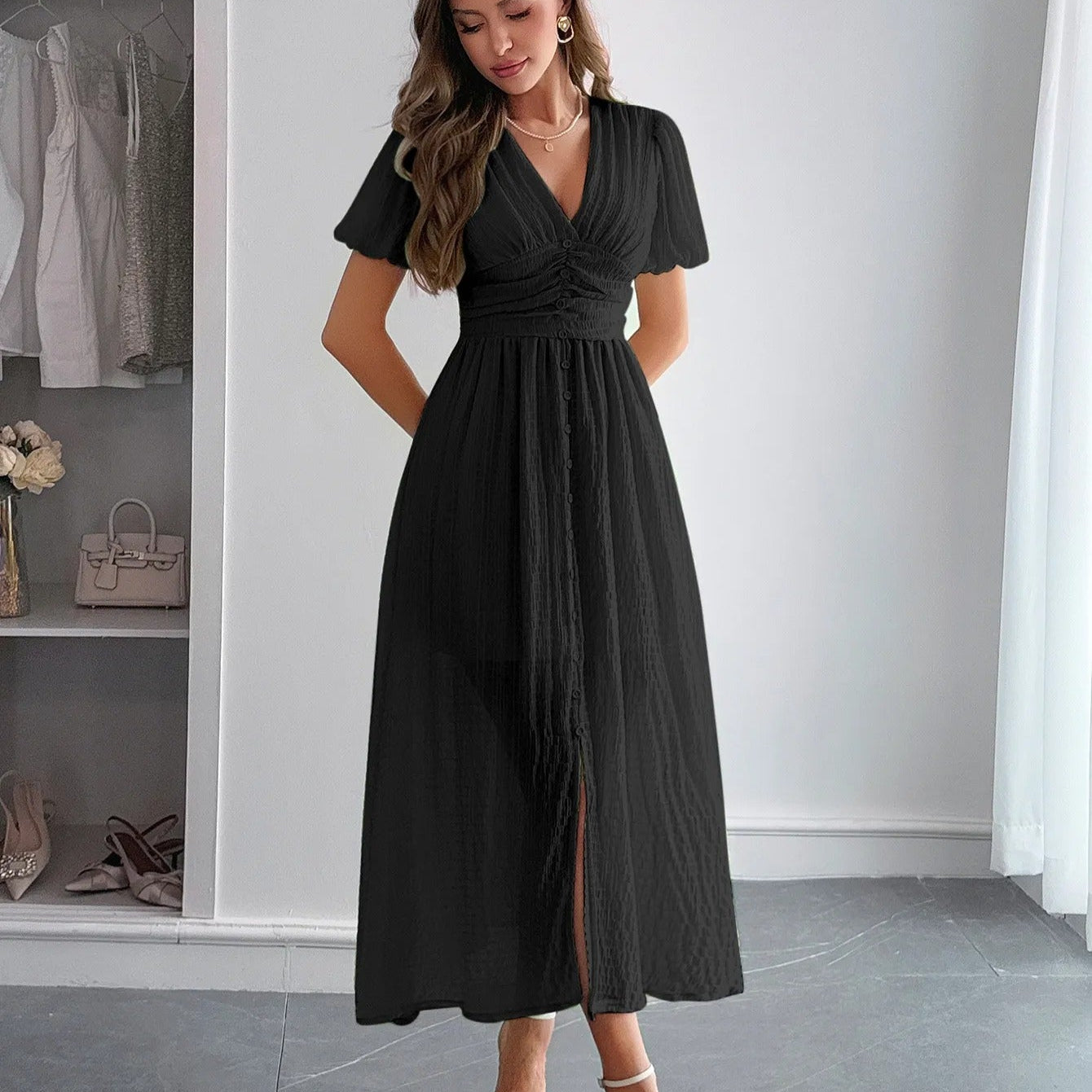 Slitelle™ | Elegantes Maxikleid mit Wickelausschnitt & Schlitz