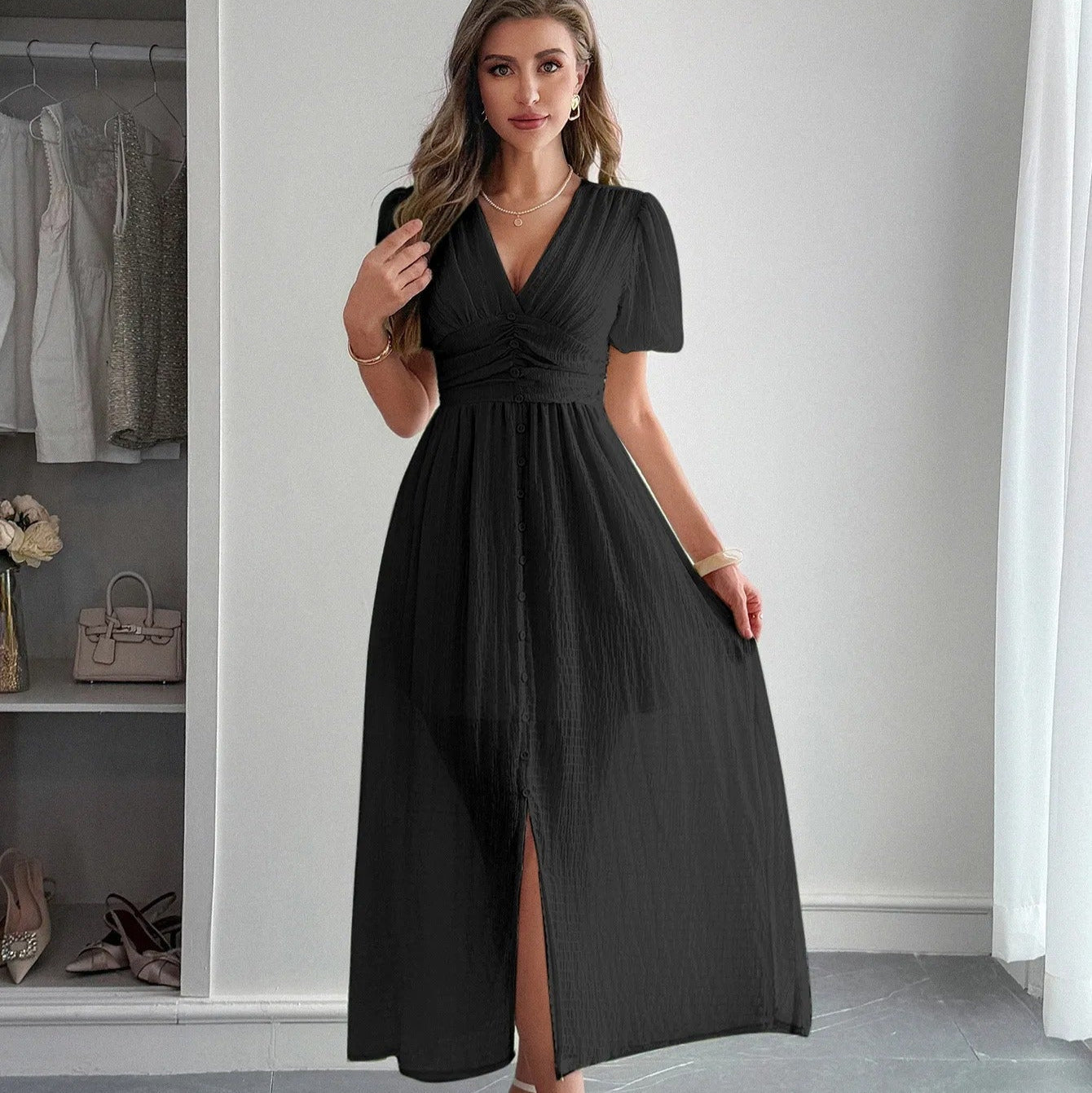 Slitelle™ | Elegantes Maxikleid mit Wickelausschnitt & Schlitz