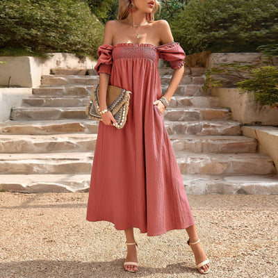 50% RABATT | Bohdalia™ | Boho Maxikleid mit Bardot-Ausschnitt & Smock-Detail