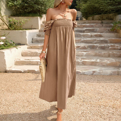 50% RABATT | Bohdalia™ | Boho Maxikleid mit Bardot-Ausschnitt & Smock-Detail