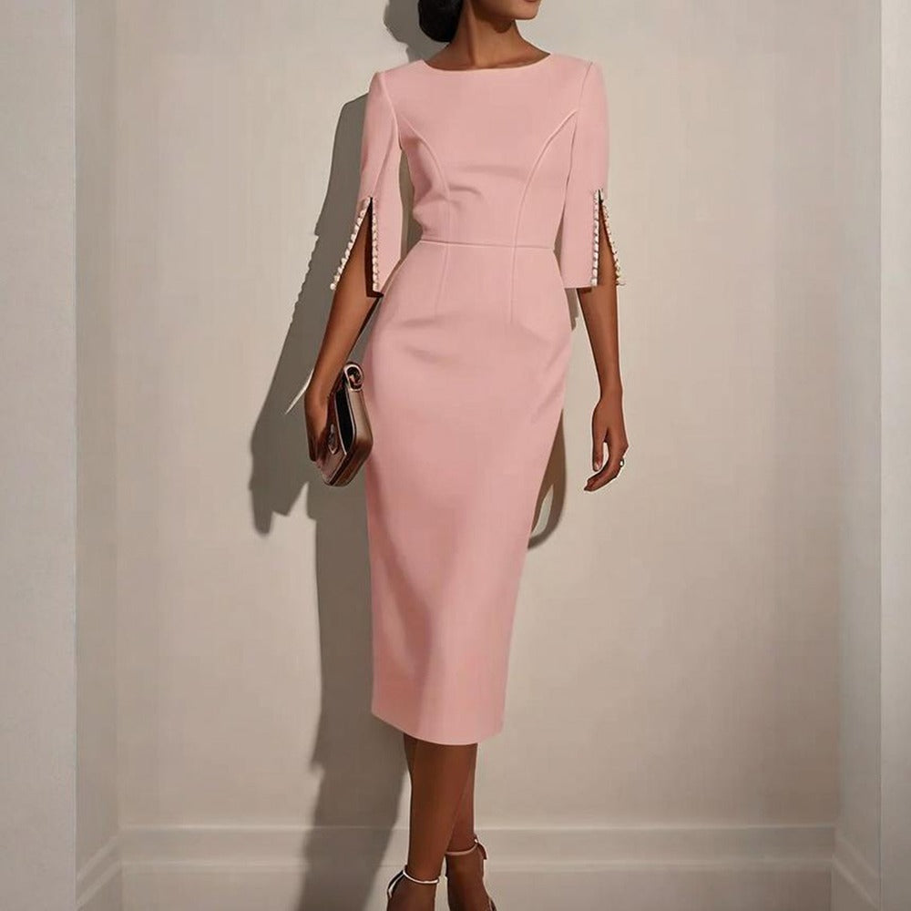 50% RABATT | Perlisse™ | Elegantes Midi-Kleid mit edlen Perlendetails