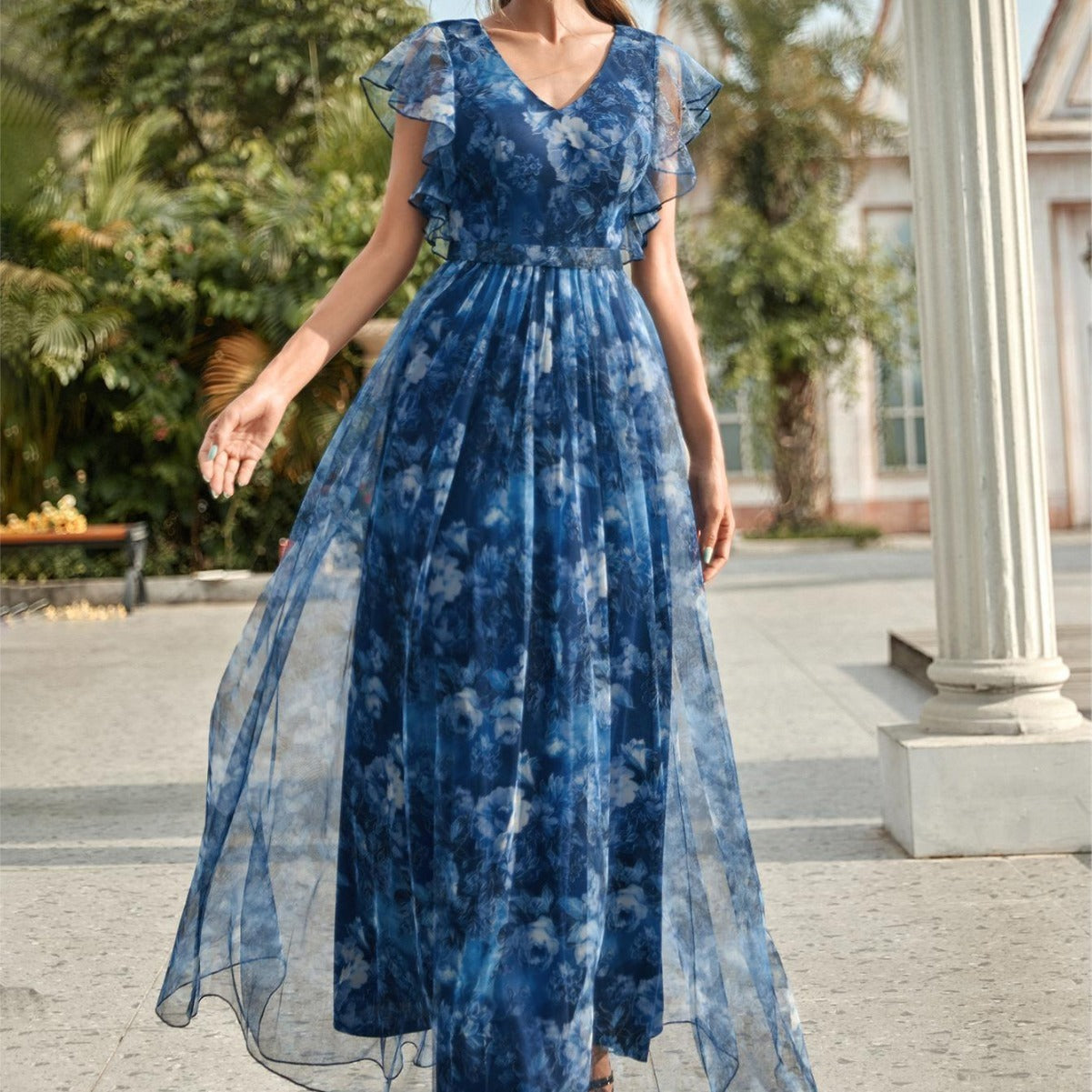 Aureflor™ | Leichtes Damen-Maxikleid aus bedruckter Seidenmousseline