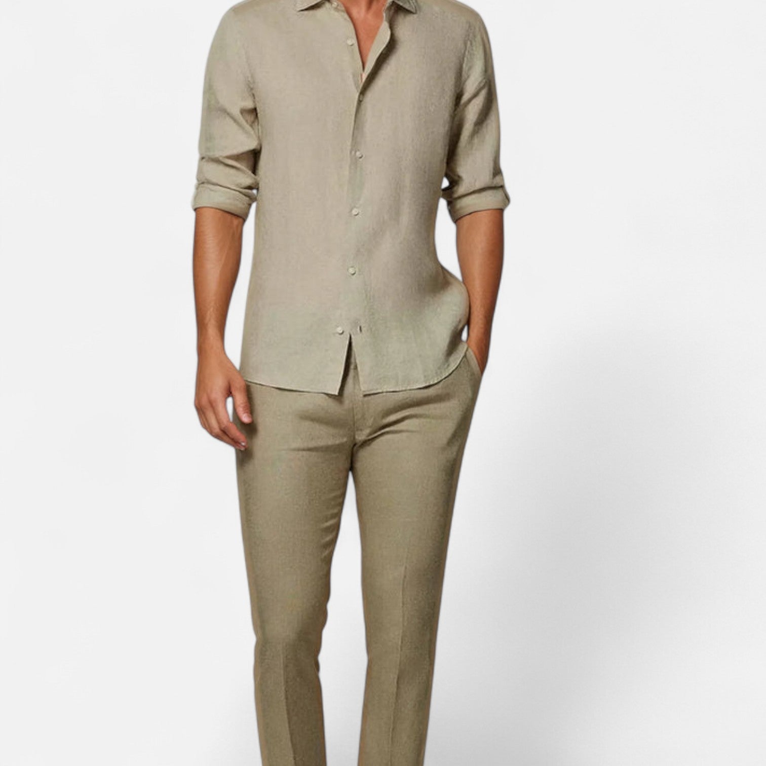 Khaki Linen Shirt for Men - Aesthetic of Old Money, Light Sartorial Ease