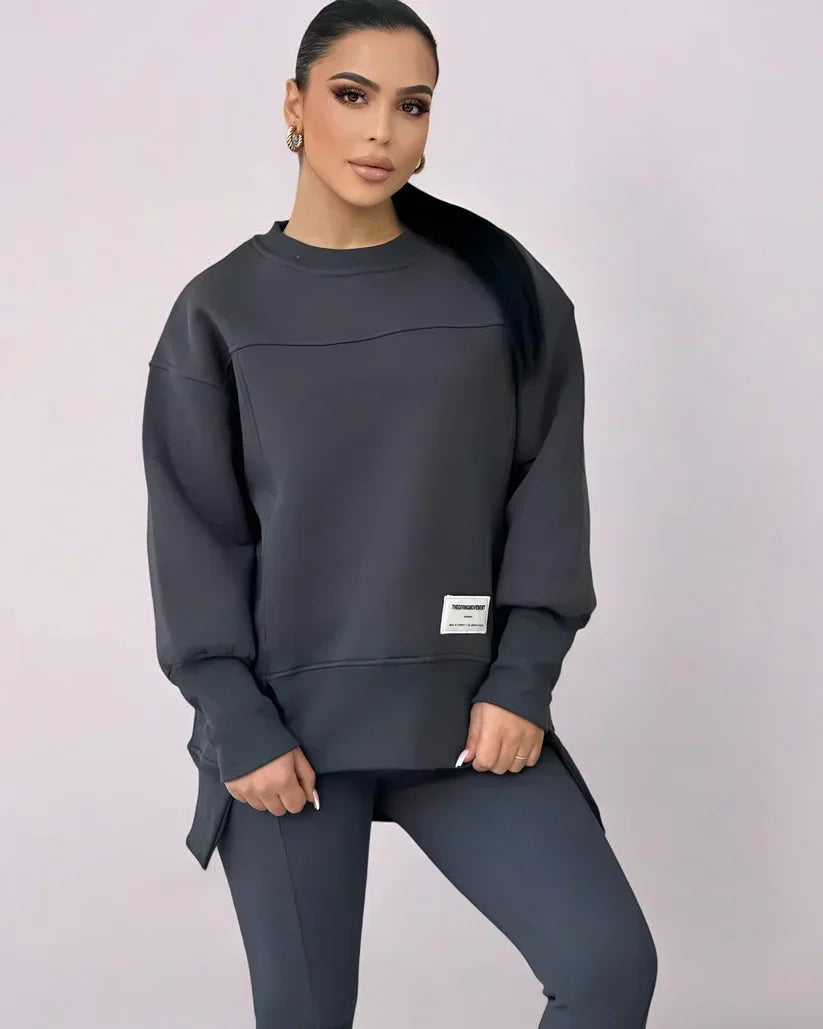 Damen Jogginganzug in Beige, zweiteiliges Set mit Oversize Sweatshirt und Leggings, bequeme Freizeitkleidung für Sport und Alltag