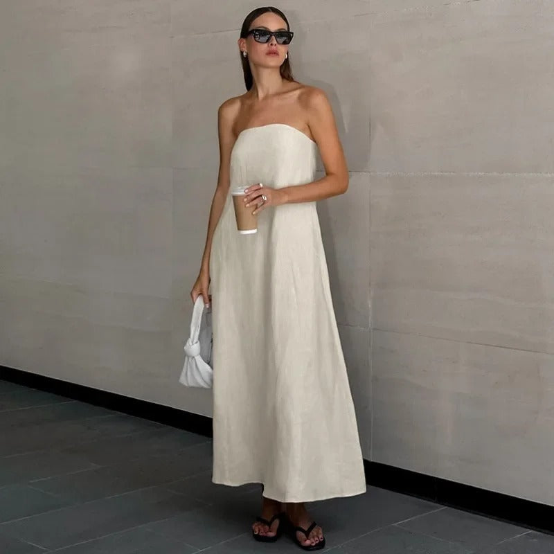 50% RABATT | Linvara™ | Trägerloses Maxikleid aus Leinen