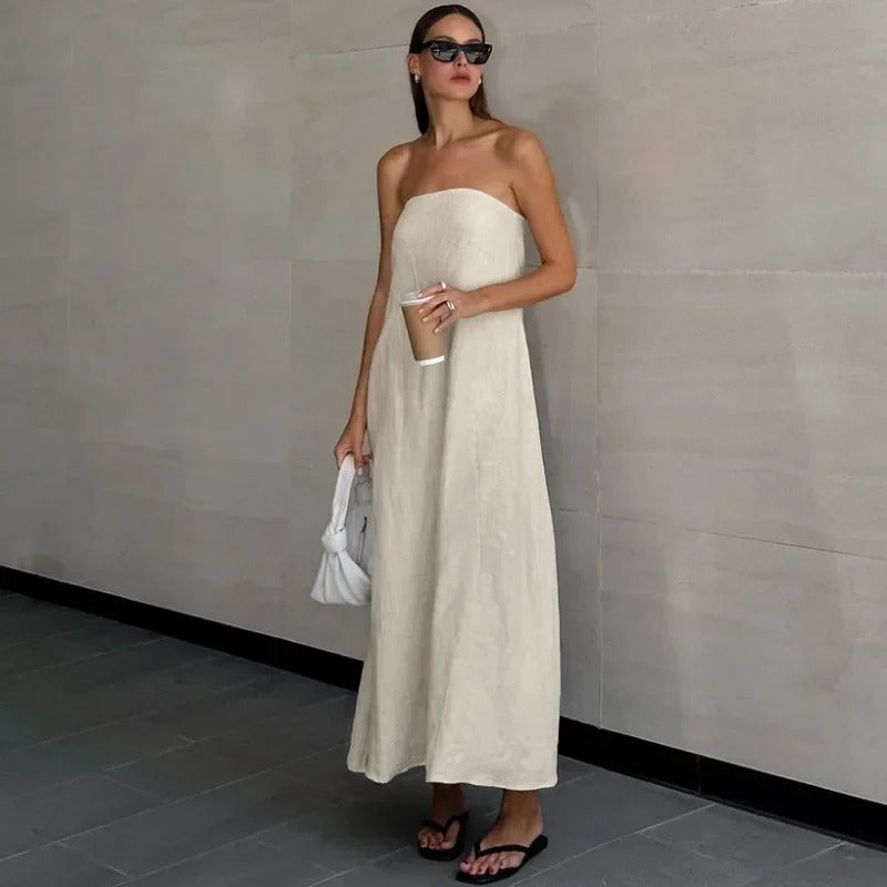 50% RABATT | Linvara™ | Trägerloses Maxikleid aus Leinen