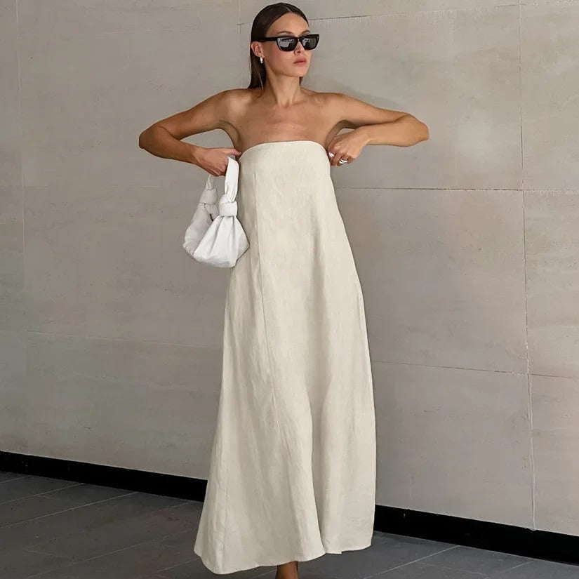 50% RABATT | Linvara™ | Trägerloses Maxikleid aus Leinen
