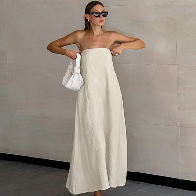50% RABATT | Linvara™ | Trägerloses Maxikleid aus Leinen